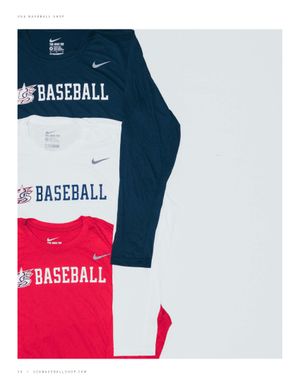 Nike USA Baseball long sleeve and short sleeve Legend Tees in navy, white, and red colorways.