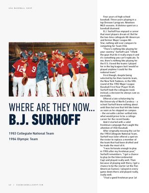 USA Baseball where are they now feature on B.J. Surhoff, 1983 Collegiate and 1984 Olympic Team member article.