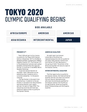 Tokyo 2020 Olympic qualifying information page detailing Premier12 and Americas Qualifier bids.