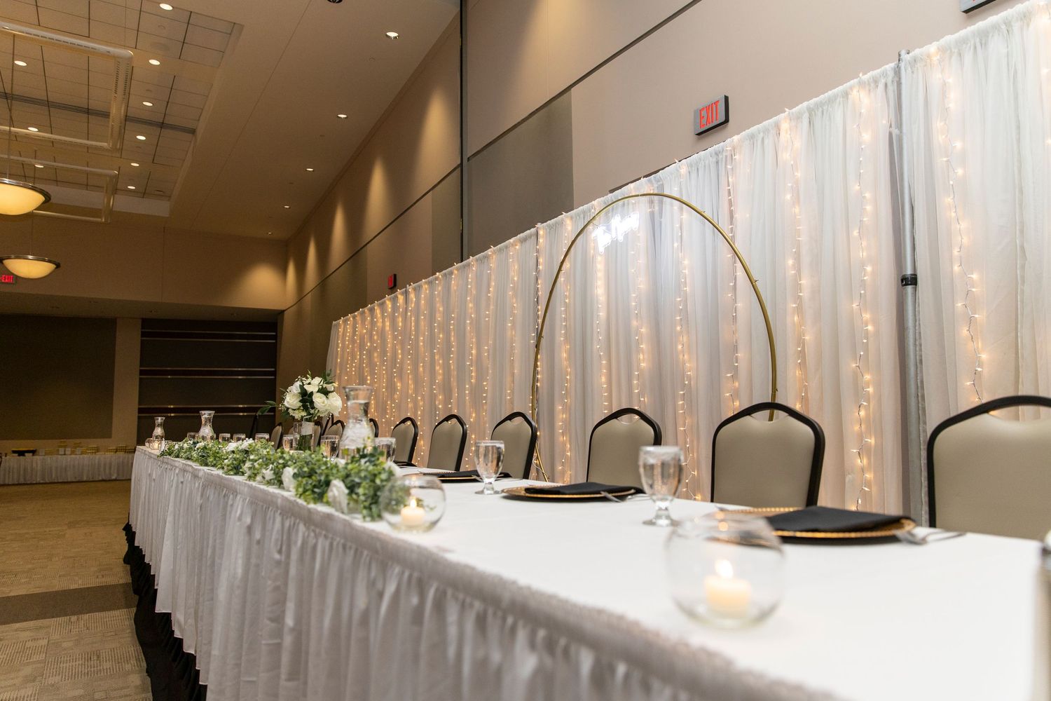 Head table at Alerus center wedding in grand forks north dakota
