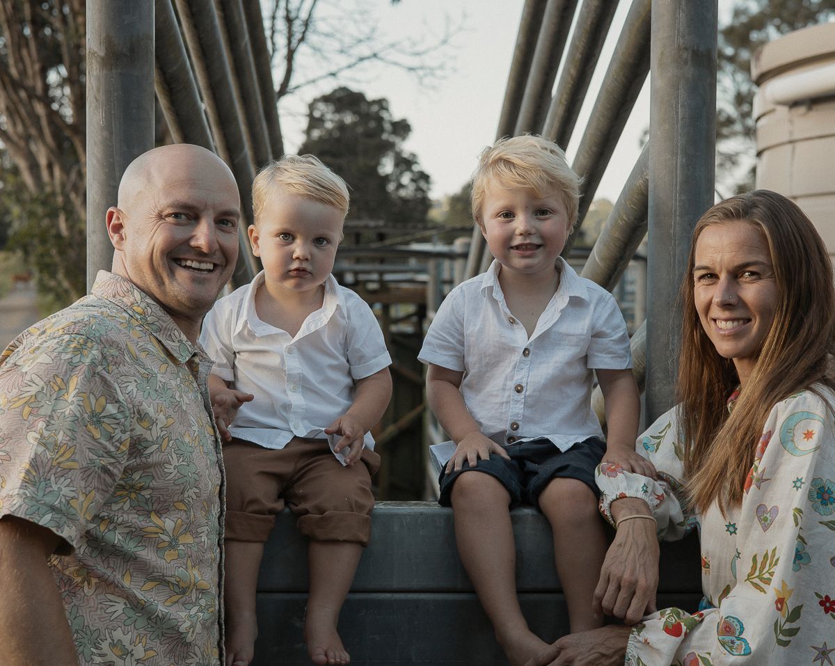 Sunset golden hour family photography session overlooking the the countryside at Eumundi on the Sunshine Coast.
