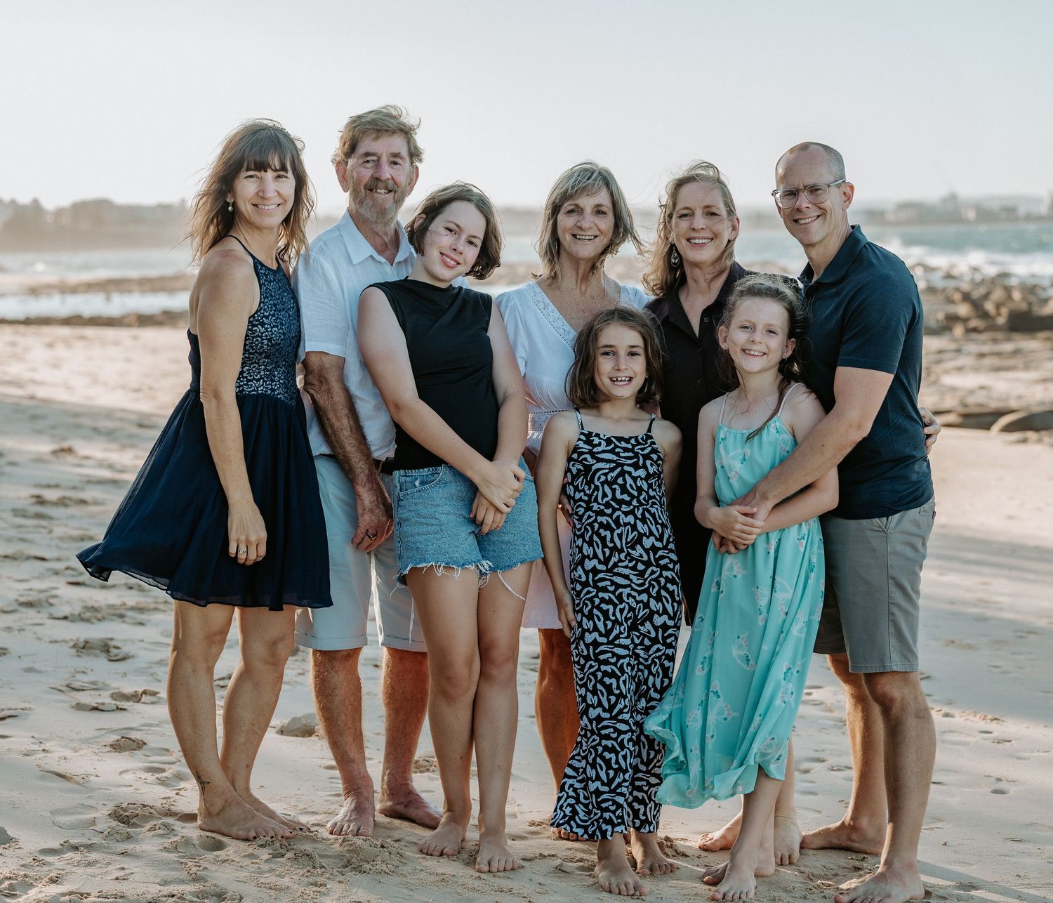 Sunset golden hour extended family photography session overlooking Point Cartwright Mooloolaba on the Sunshine Coast.