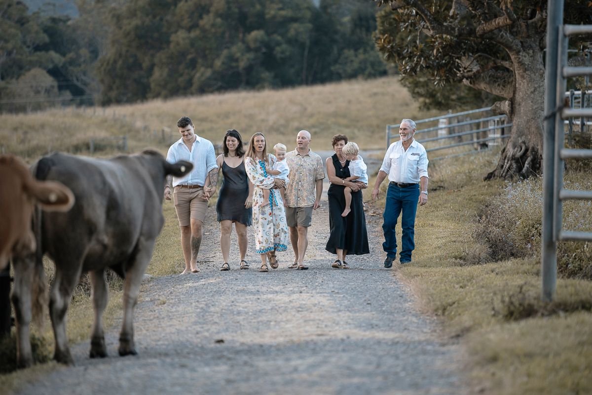 Sunset golden hour family photography session overlooking the the countryside at Eumundi on the Sunshine Coast.