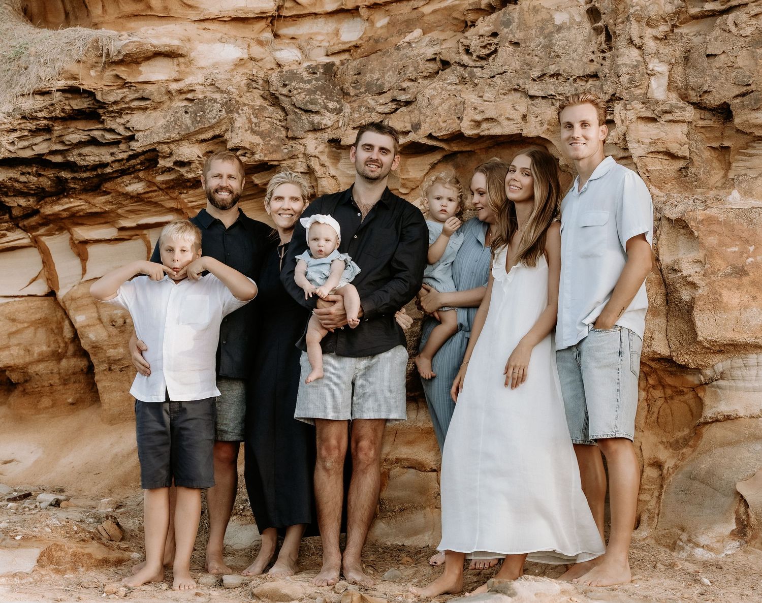 Sunset golden hour extended family photography session overlooking Point Cartwright Mooloolaba on the Sunshine Coast.