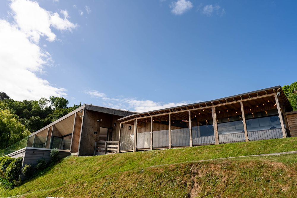 Beautiful outside view of the reception room at Sandy Cove Hotel Devon