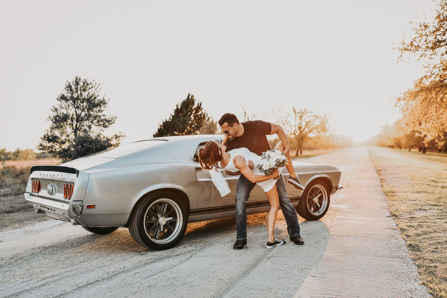 Megan Ewoldsen in glam white dress and chucks editorial engagement photos
