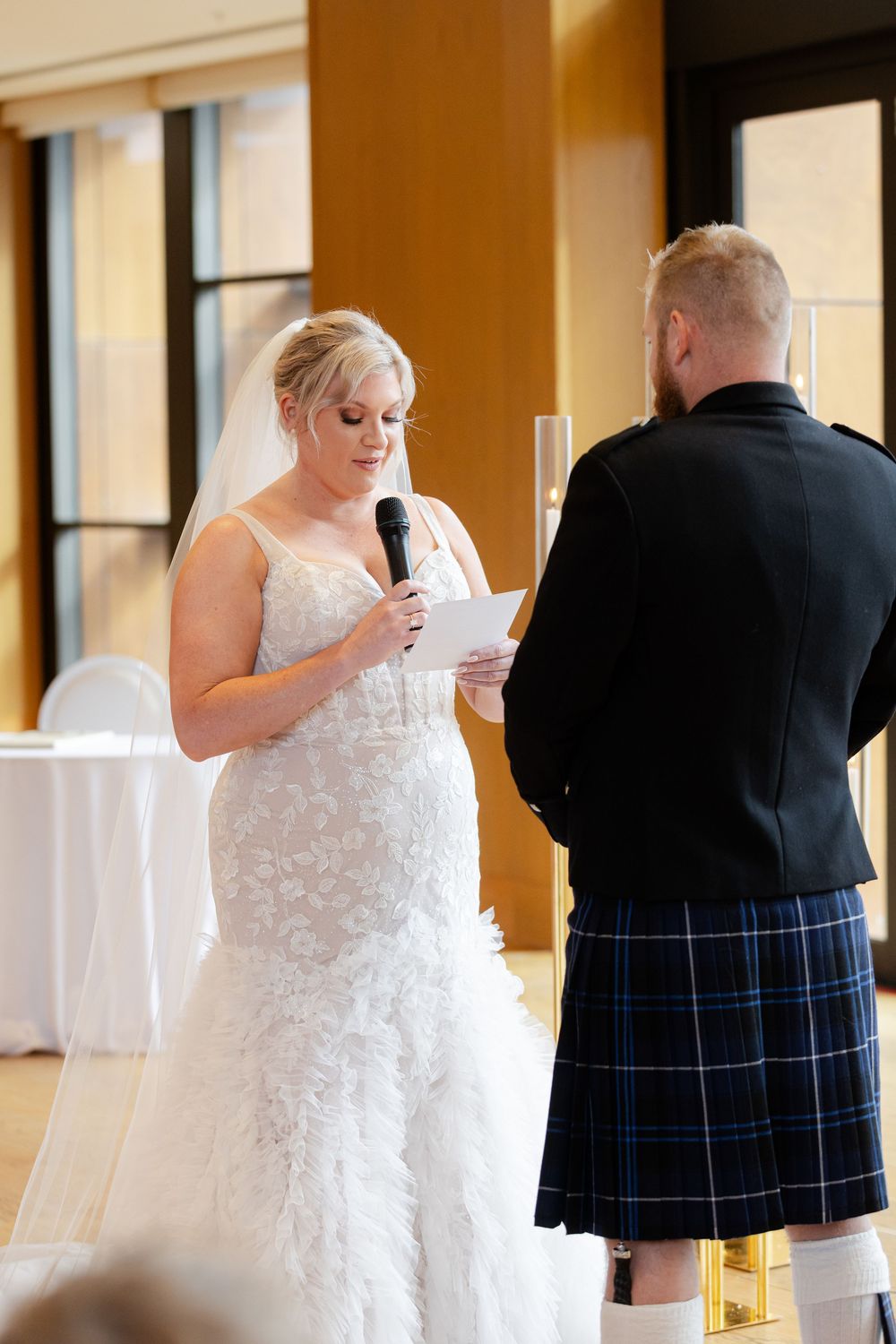 Wedding ceremony vows exchange between bride and groom. Scottish Wedding