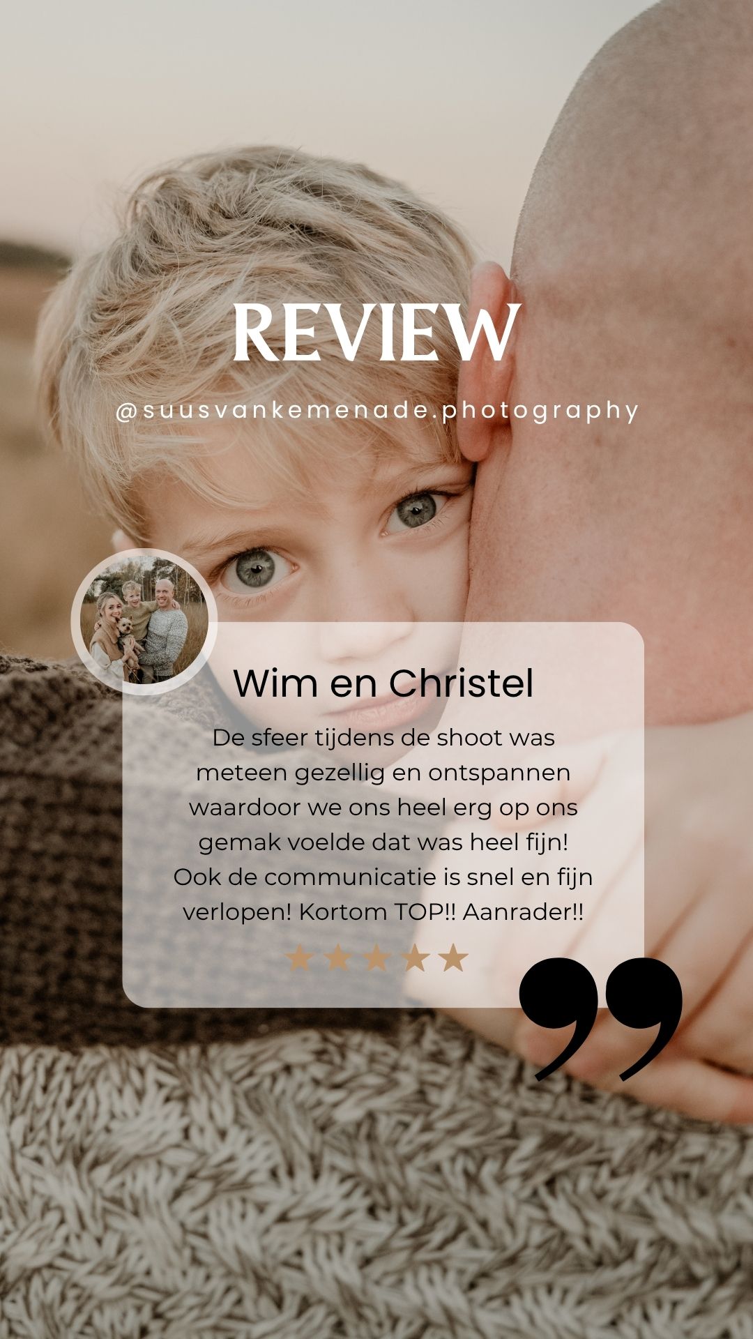 Een review van Google van een fotograaf in Eindhoven. Lieve woorden beschreven door een klant.