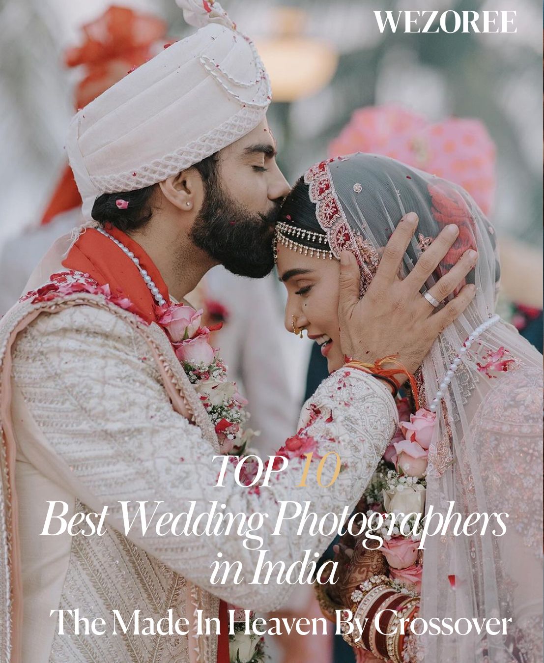 Traditional Indian wedding portrait showcasing ornate cultural attire and decorative details.