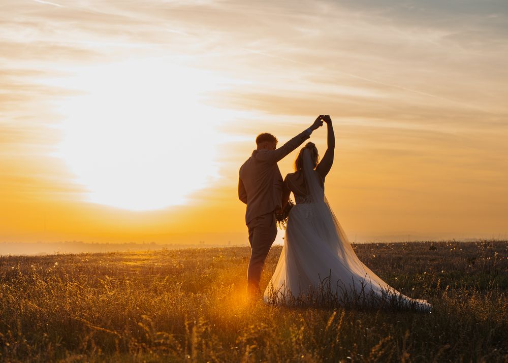Couple dancing in the sunset at Kings Croft hotel pontefract.