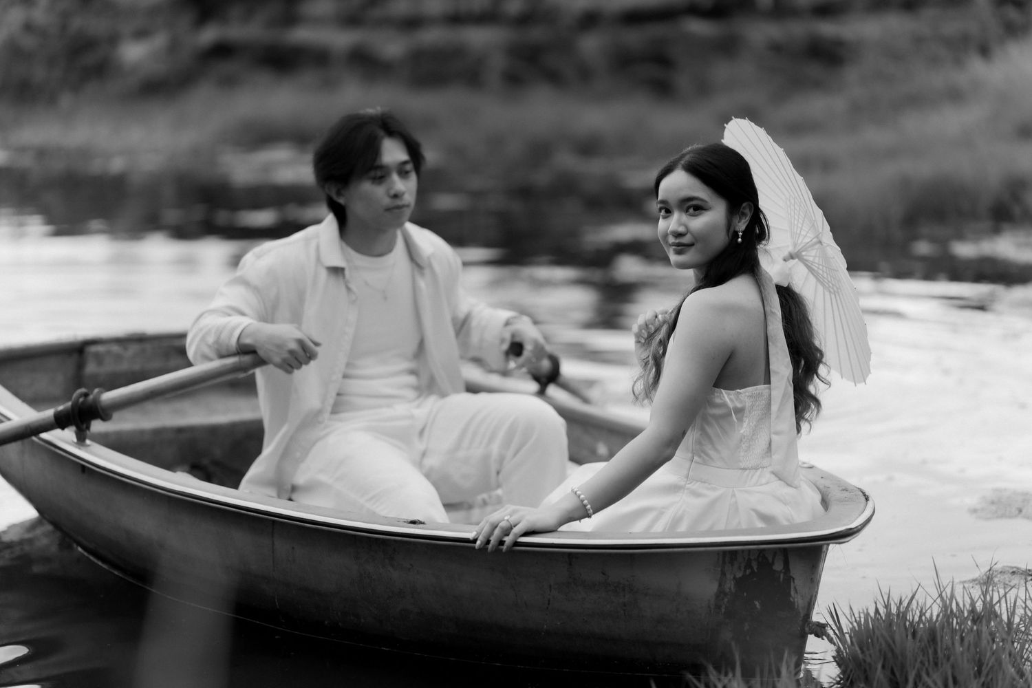Intimate black and white wedding portraits showing tender moments.
