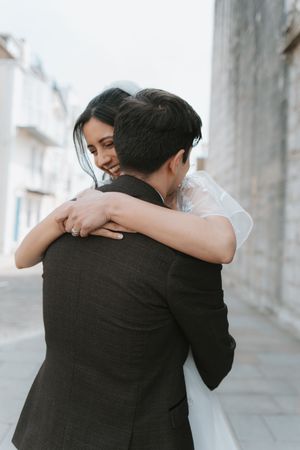 Intimate wedding moments captured in series of tender embraces.