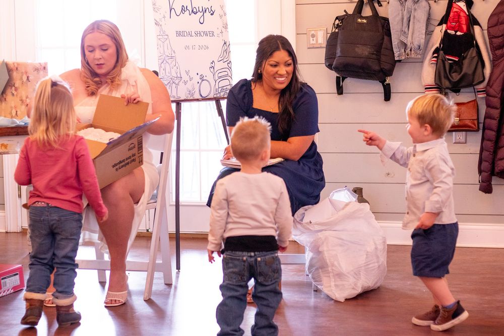 A series of children engaged in various activities at a bridal shower