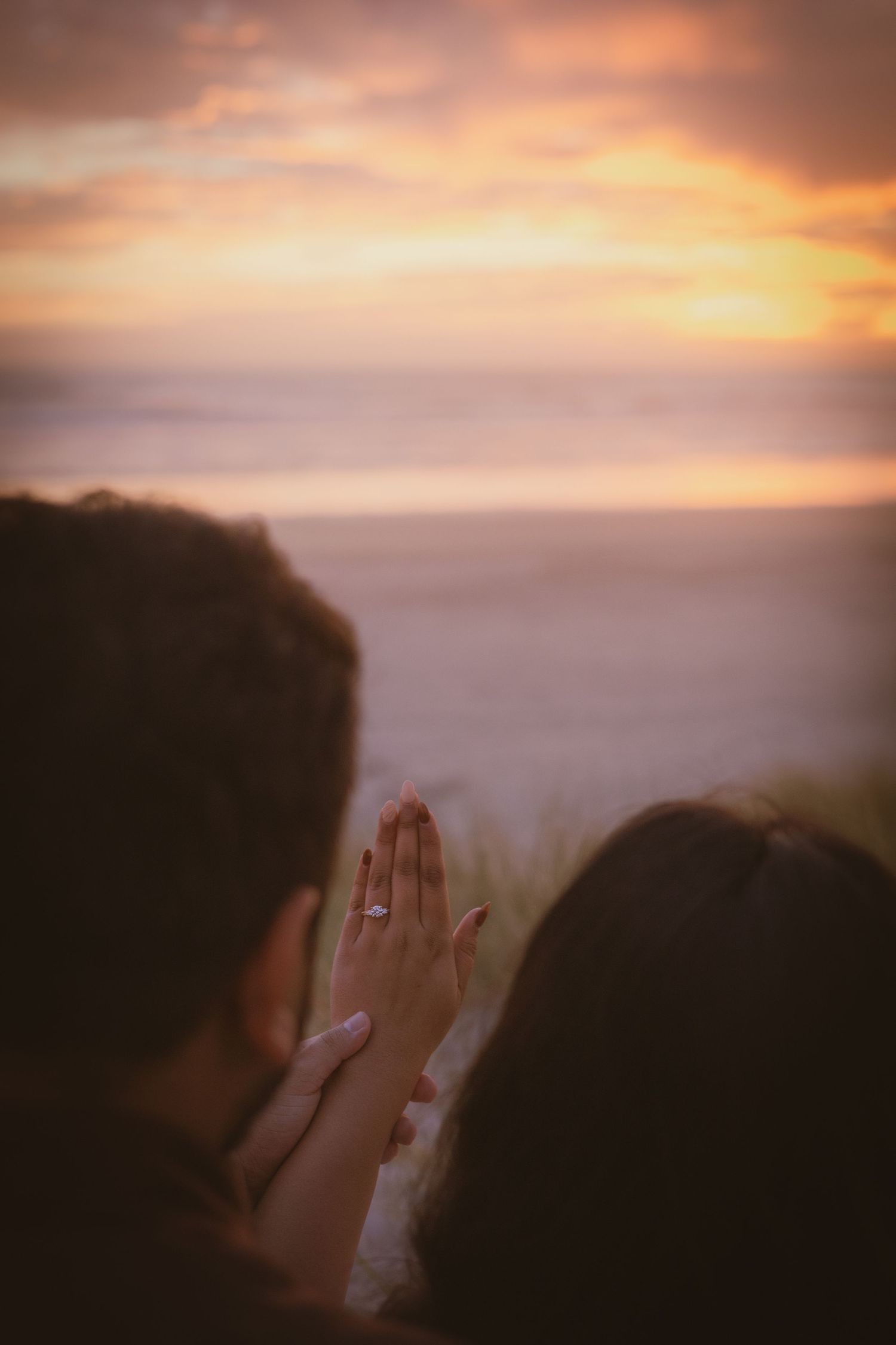 Marriage proposal moment on bridge with waterfall in background taken by PNW engagement photographer