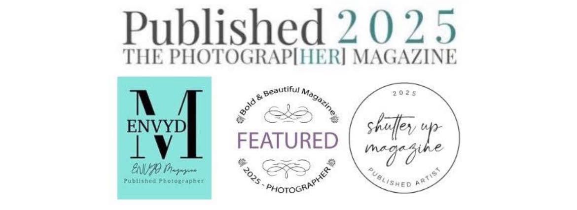 Typography showing Magazine Feature The Photographer Magazine 2024 in dark gray and teal.