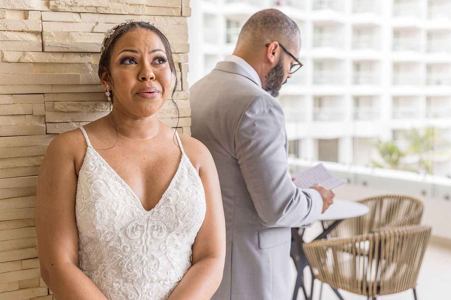 Changing the rules and doing a very emotional first touch, so the couple can exchange vows and a private moment before the ceremony.