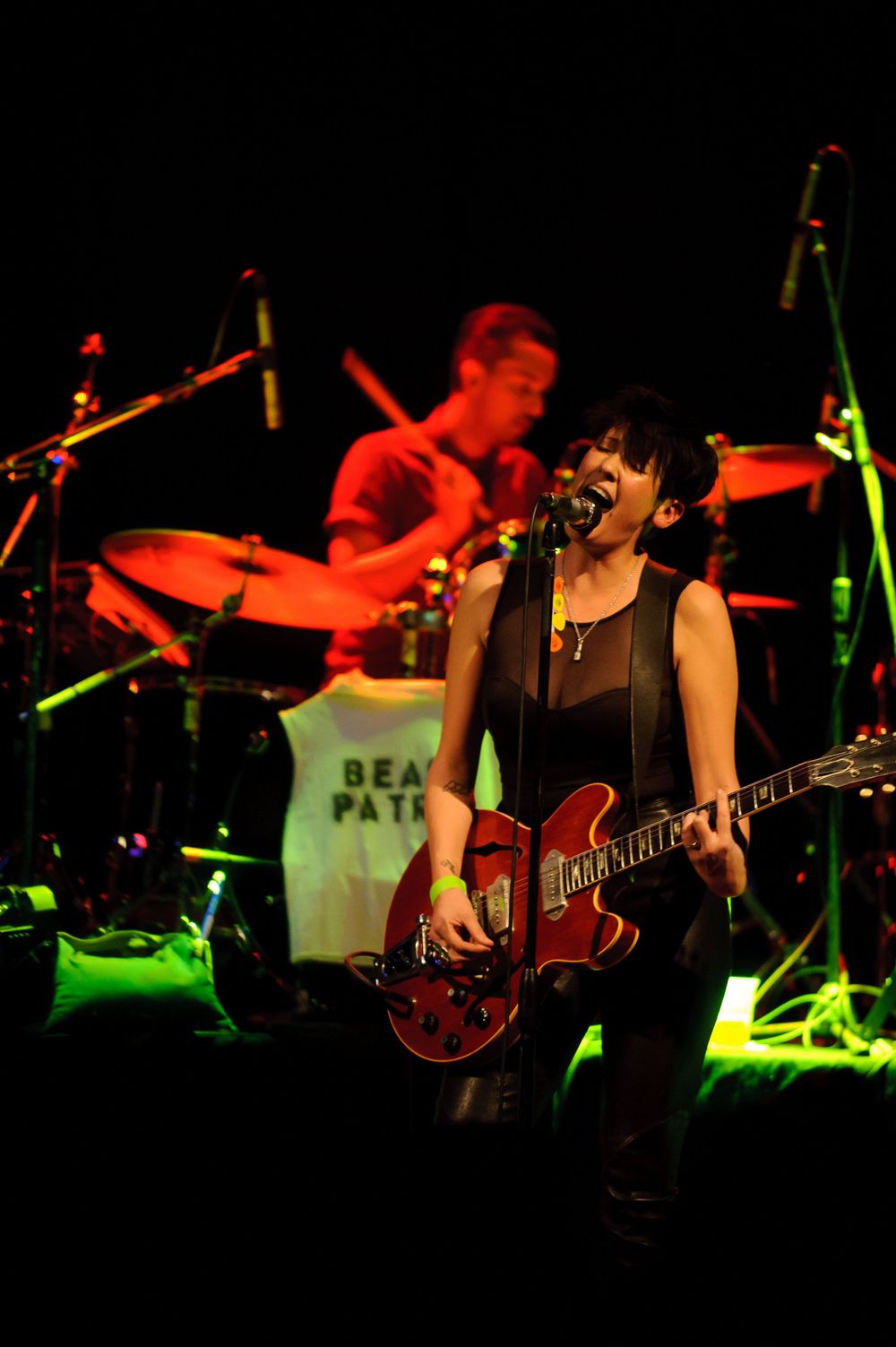 Lead singer and drummer of Beast Patrol, the band, playing at the Bowery Ballroom NYC