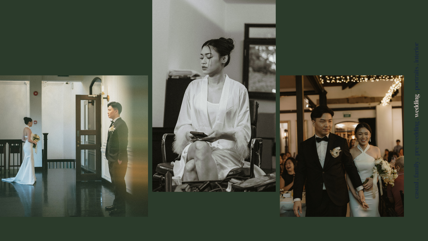 Wedding celebration collage showing cake cutting and preparation moments in warm lighting.