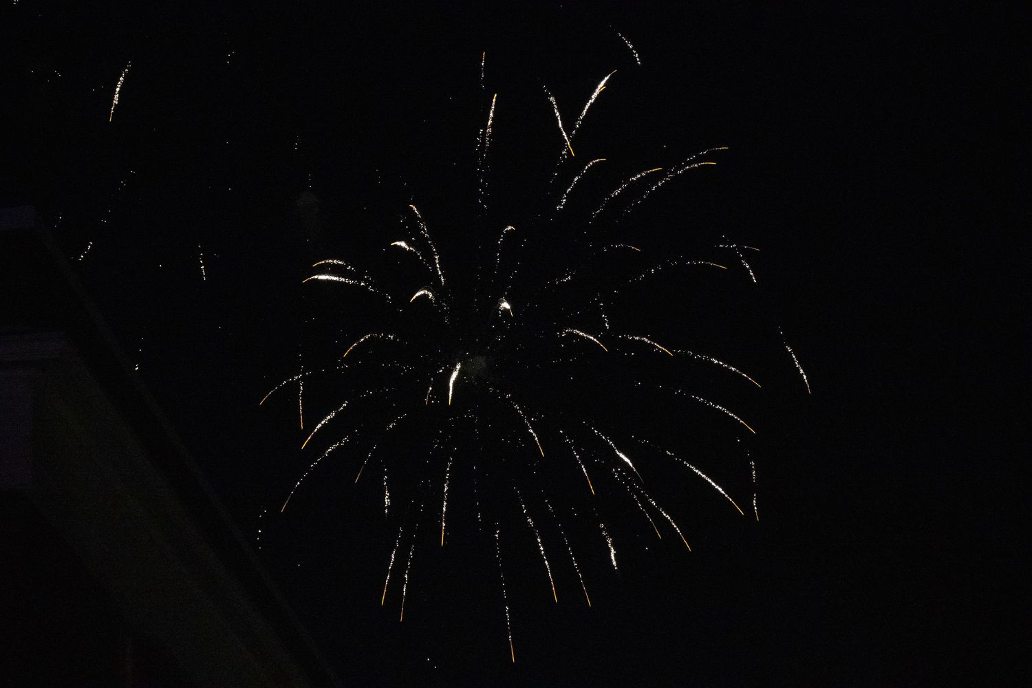Large starburst firework display illuminating dark night sky.