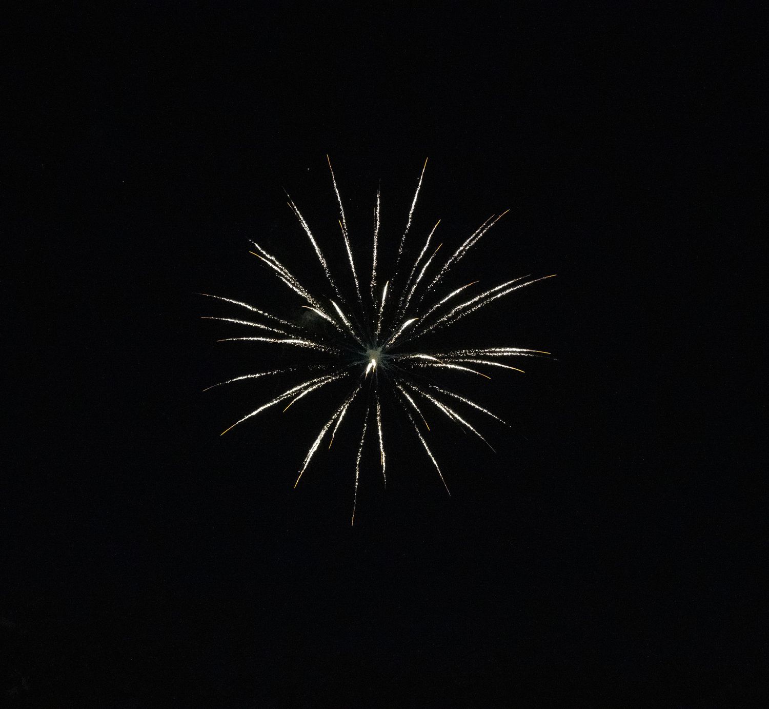 Bright firework explosion creating a radiating pattern of white sparks in the darkness.