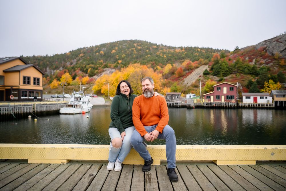 Couple portrait in Quidi Vidi village during autumn in St. John’s Newfoundland