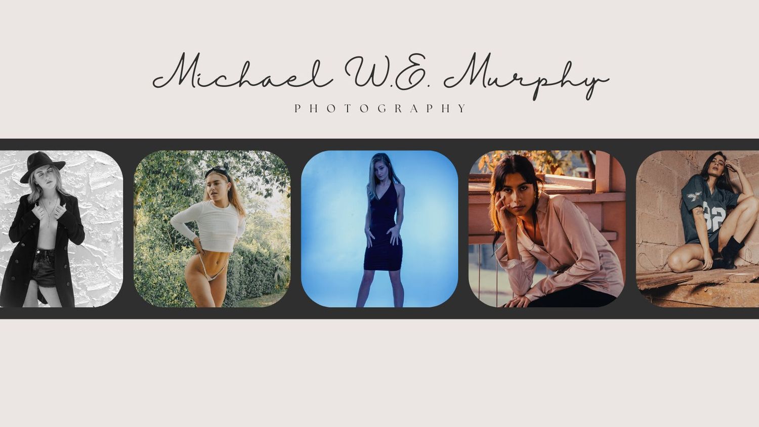 Photo gallery banner showing lifestyle and portrait photography portfolio samples.