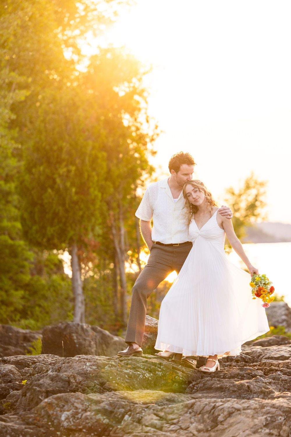 Wedding couple at Blackrocks in Marquette, MI
