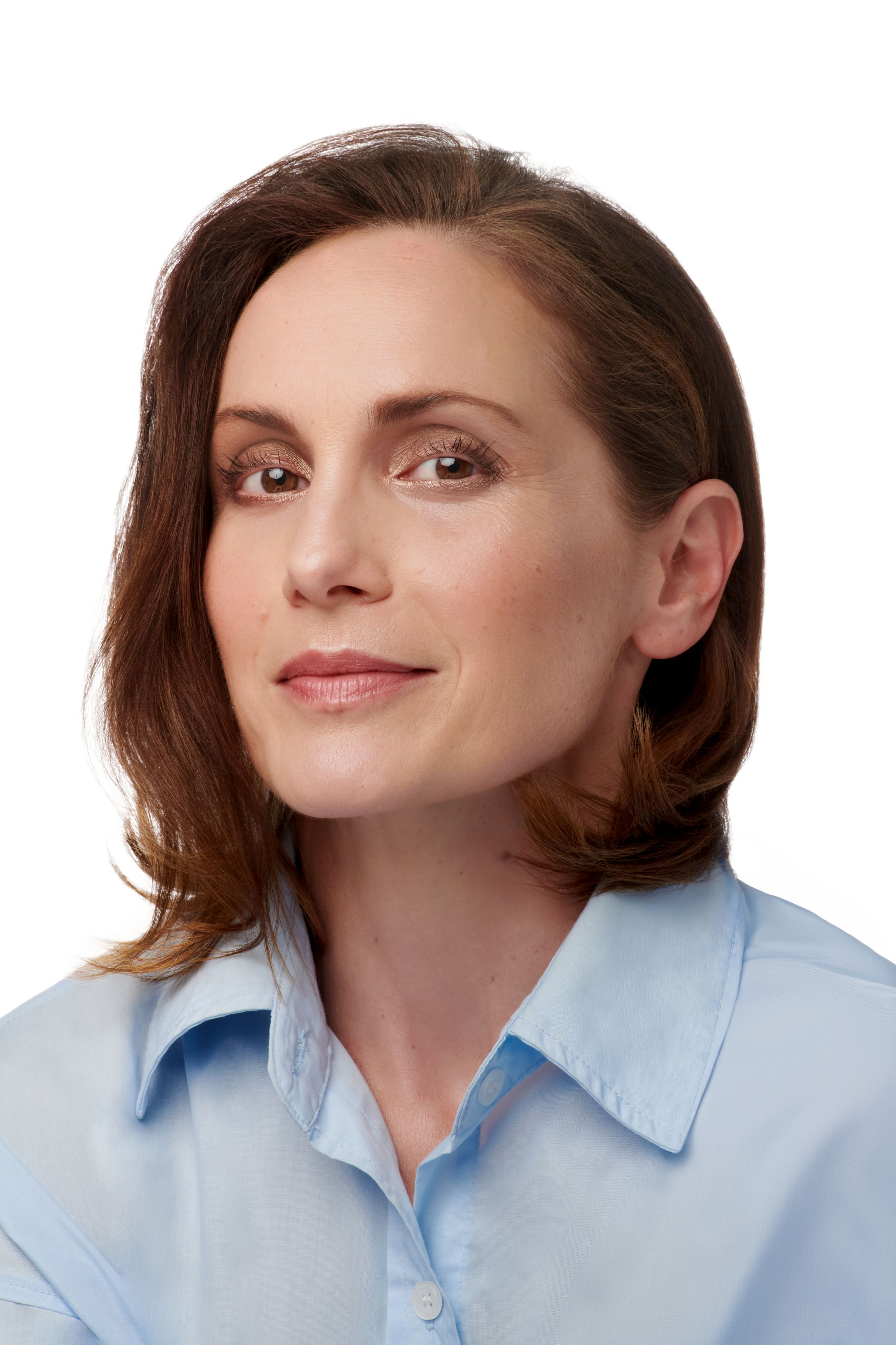 Julianna Zinkel Blue Shirt Mom CEO