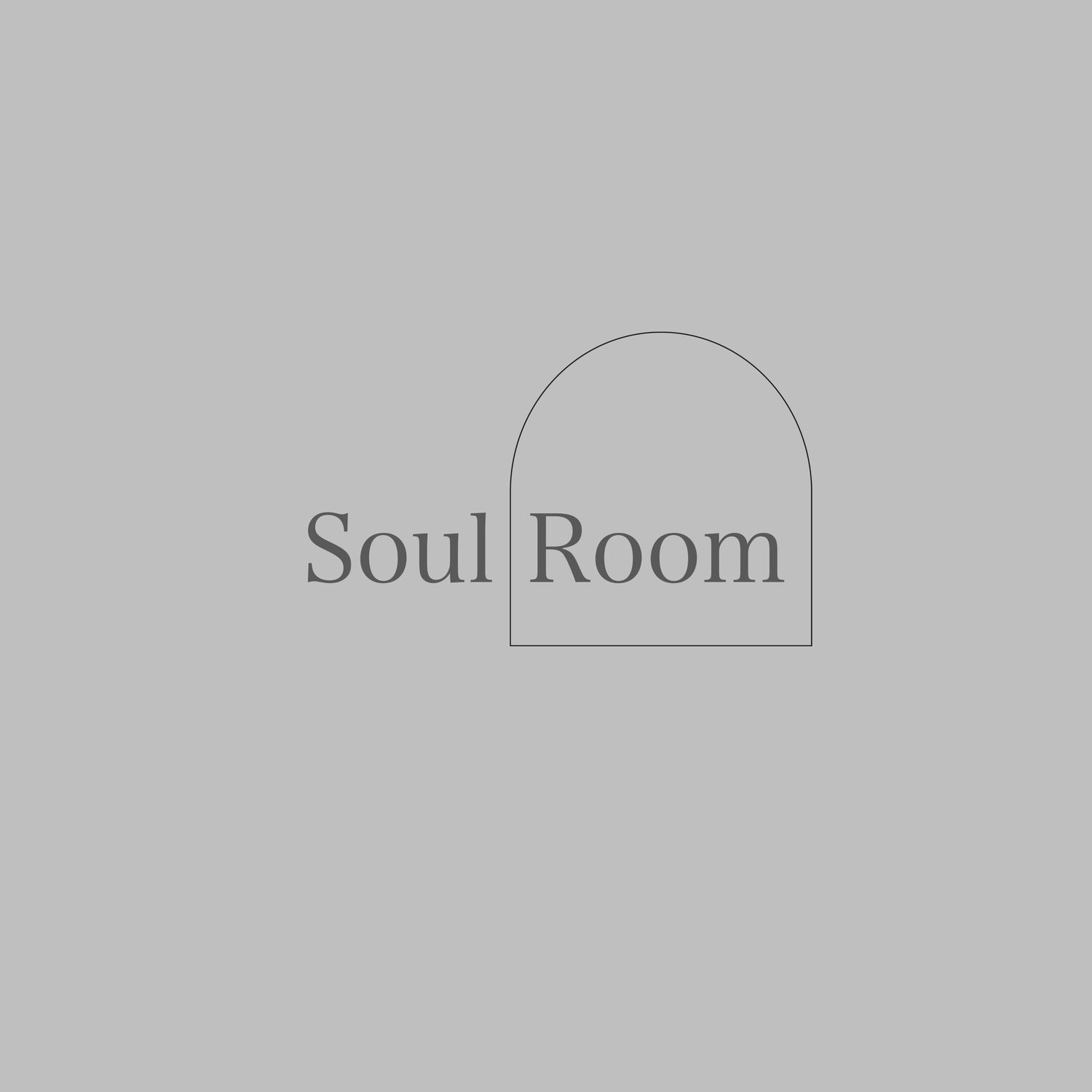 Minimalist grey banner design with text reading 'Soul Room'.