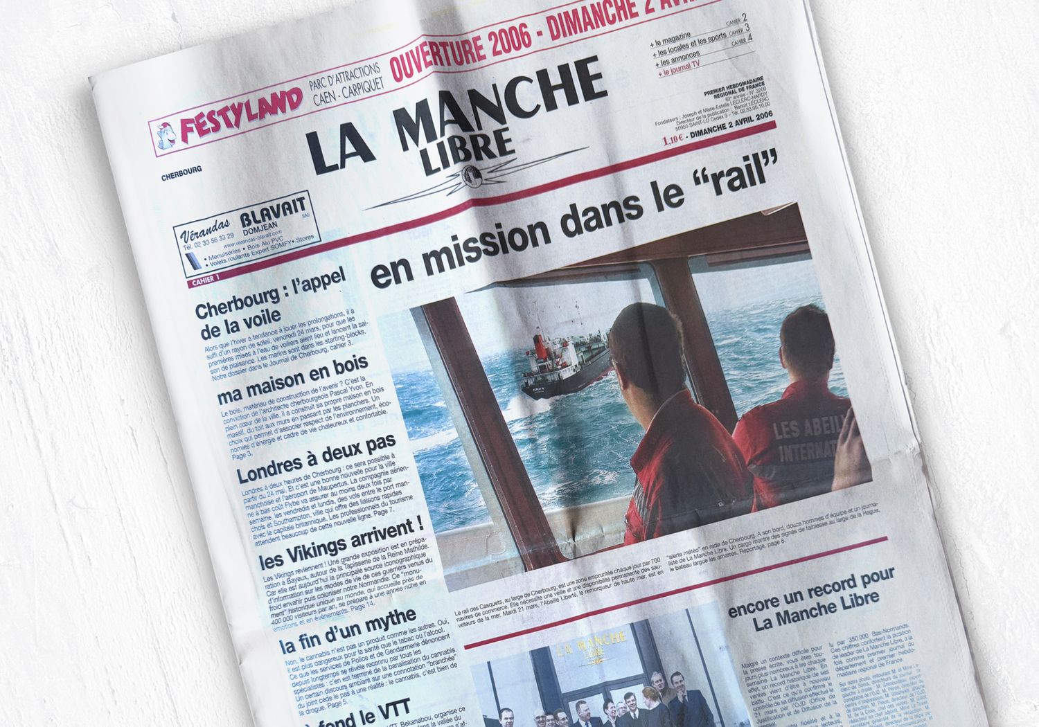 Newspaper La Manche displaying maritime-themed front page coverage.