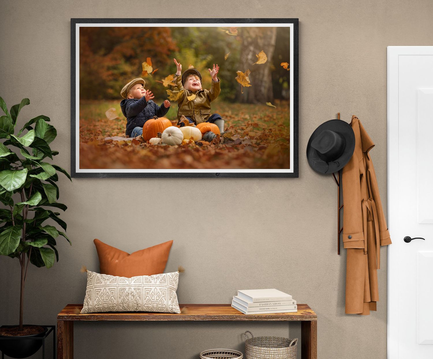 autumn boys throwing leaves