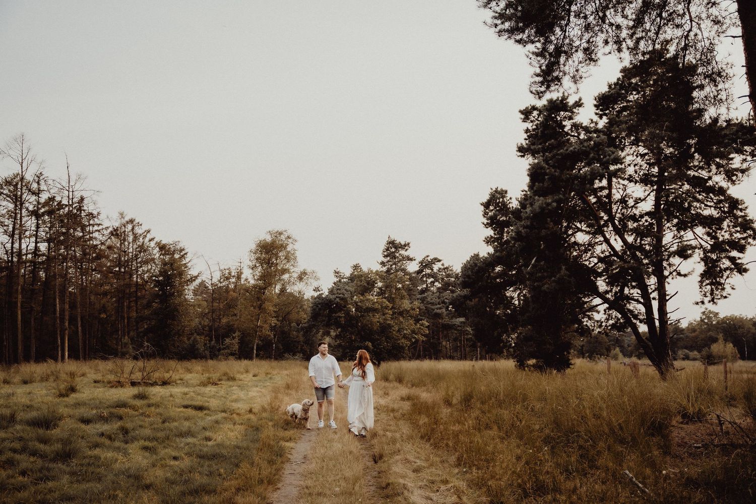 Two people relaxing together on a blanket in a golden field at sunset.