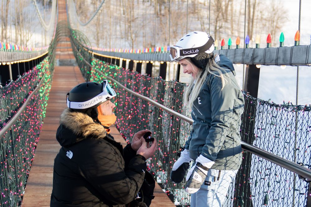 Northern Michigan Couple Proposal Engagement Boyne Mountain SkyBridge