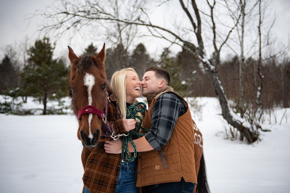 Northern Michigan Engagement Couple Horse