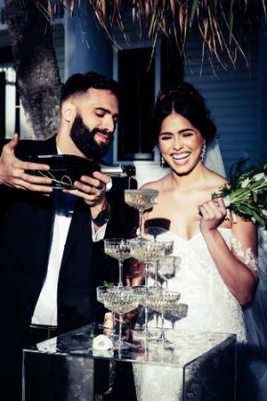 Luxury style wedding with a champagne tower