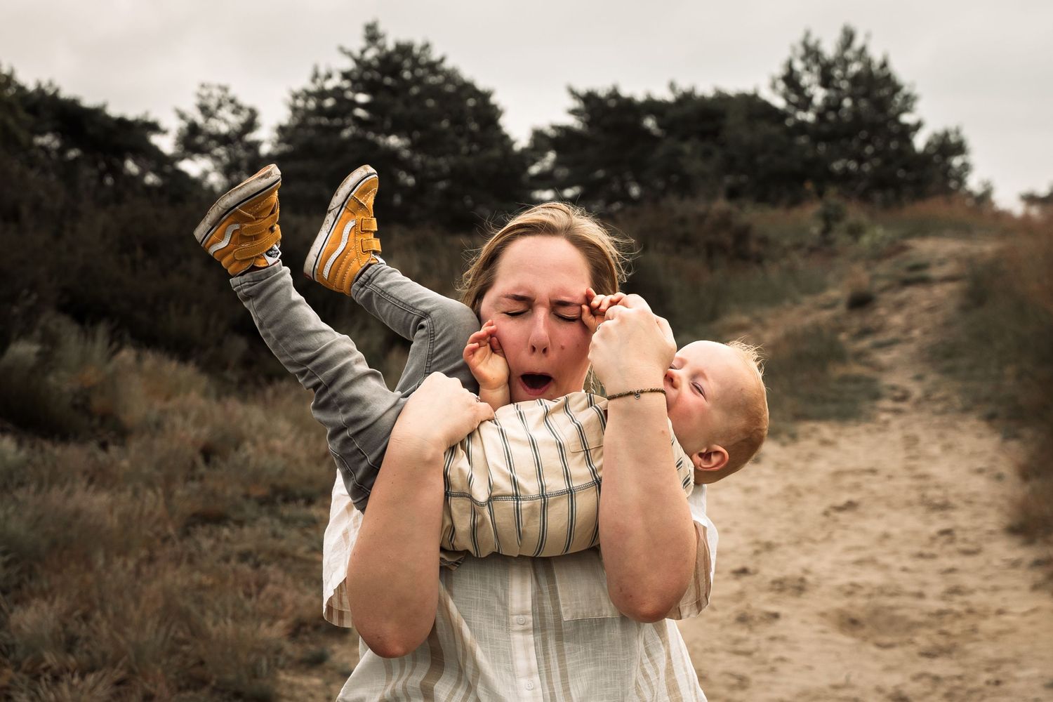 A series of warm-toned photographs showing tender moments with a baby.