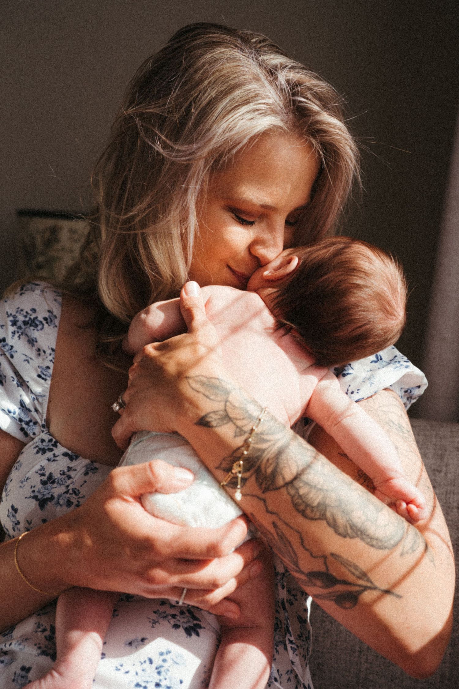 A tender moment captured in a series of intimate photographs showing gentle affection in natural lighting.
