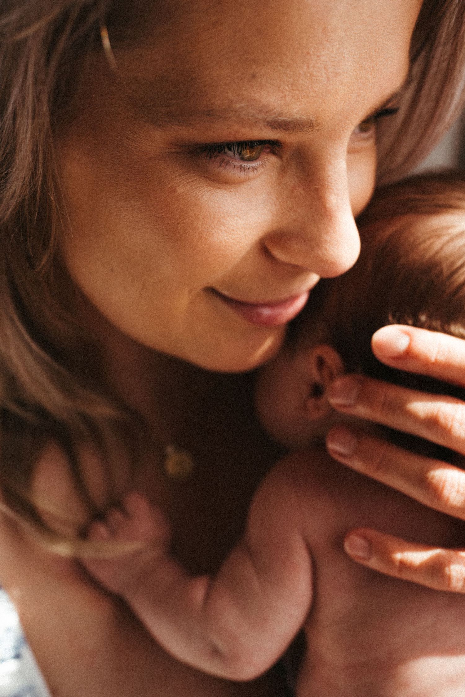 Artistic sequence of intimate close-up portraits in warm natural lighting.