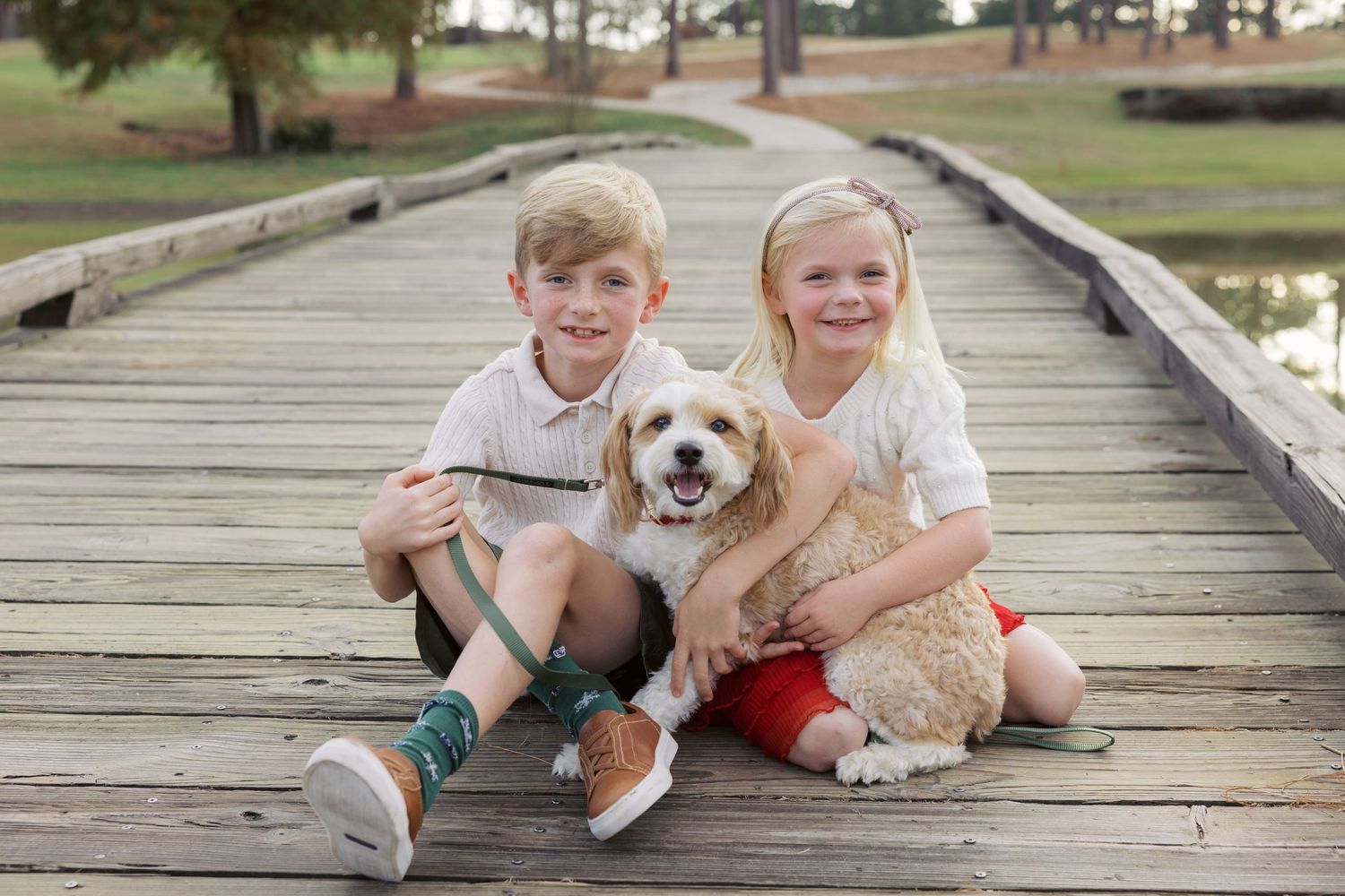 Multi-generational family poses together for a portrait in an autumn forest setting.