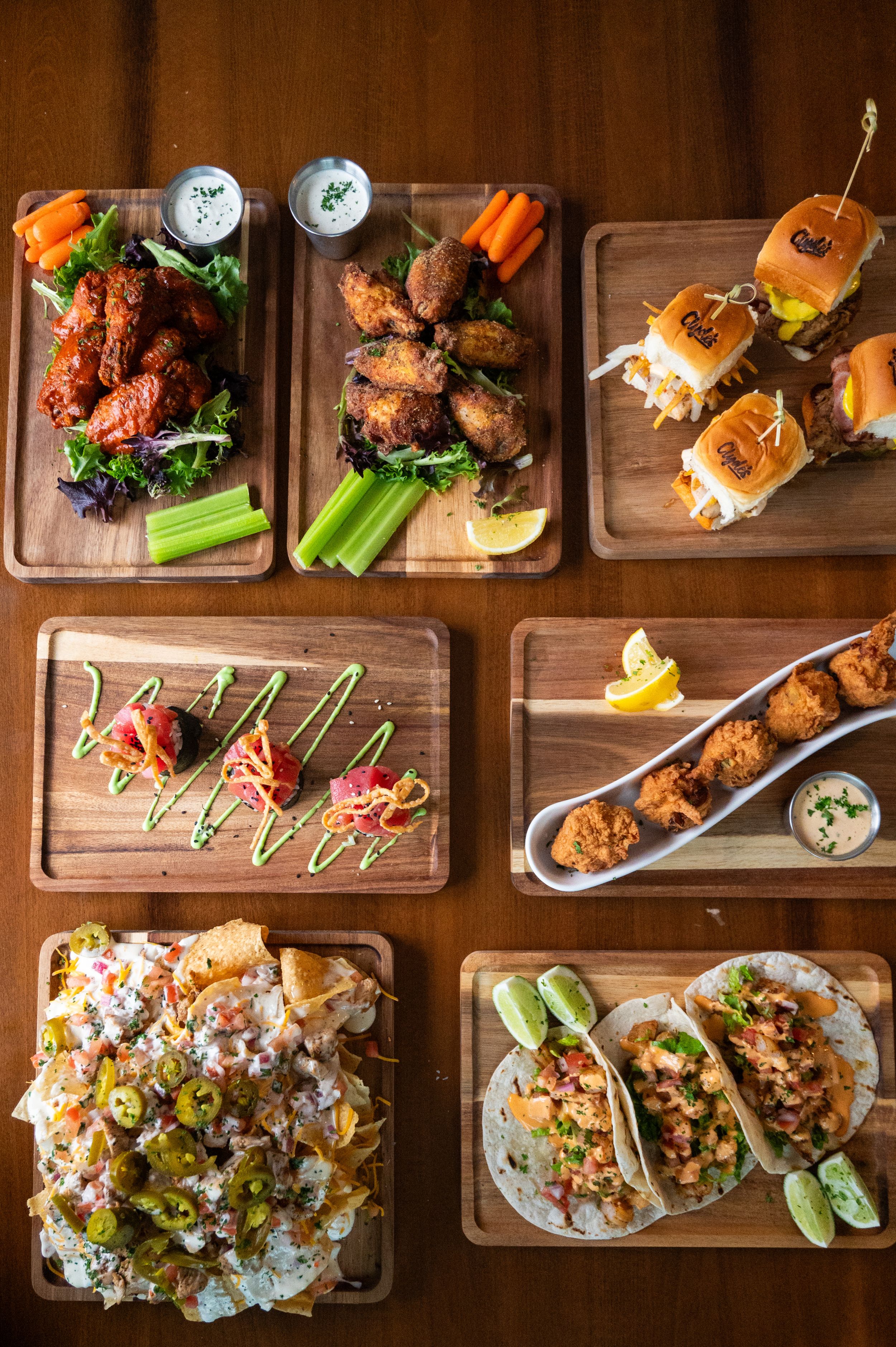 Photo of many dishes at a restaurant