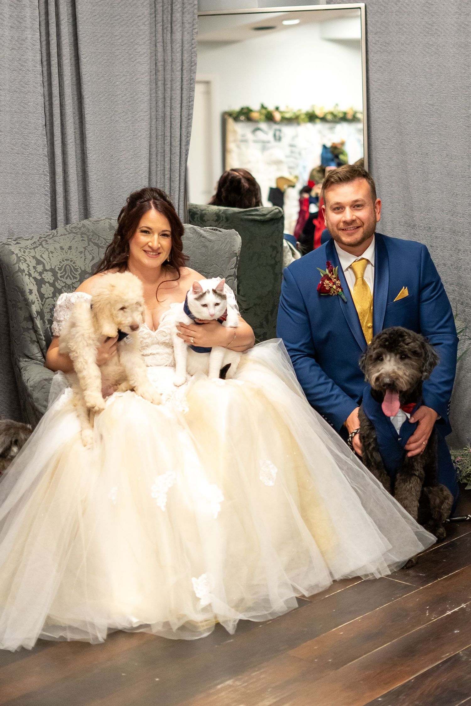 Channel Side Club in Palm Coast Florida. Wedding photography of Bride and groom with their pets.