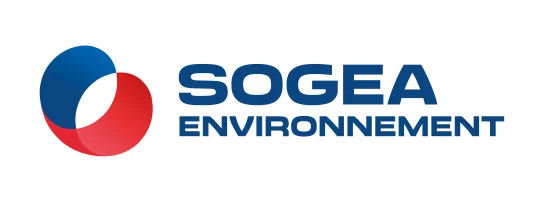 Sogea Environnement company logo featuring a red and blue circular emblem alongside bold blue text.