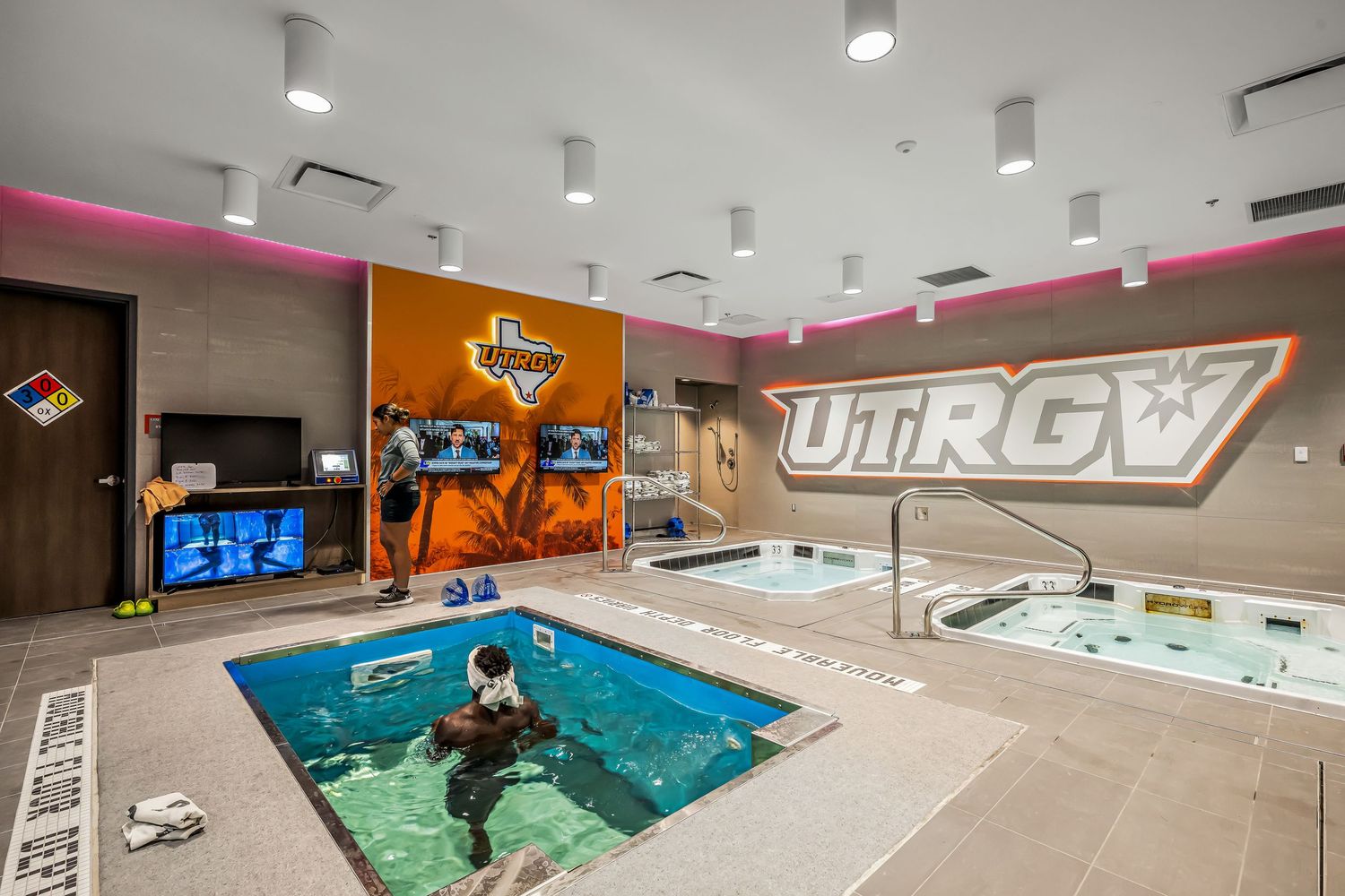 UTRGV athletic facility featuring an indoor hydrotherapy pool and recovery area.