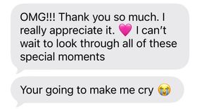 Screenshot of heartfelt text messages expressing gratitude and emotional appreciation for special shared memories.