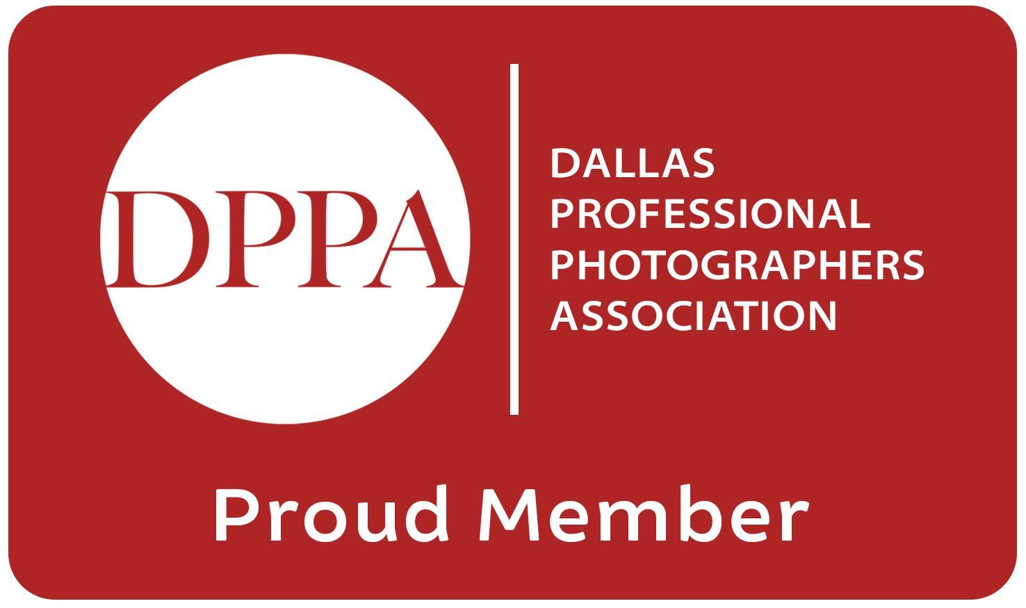 DPPA Dallas Professional Photographers Association proud member badge logo in red and white.