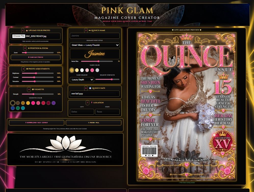 Fotolilly FREE Quinceañera resource helps families create XV magazine covers from Quince photos, portraits, poses and photoshoot images
