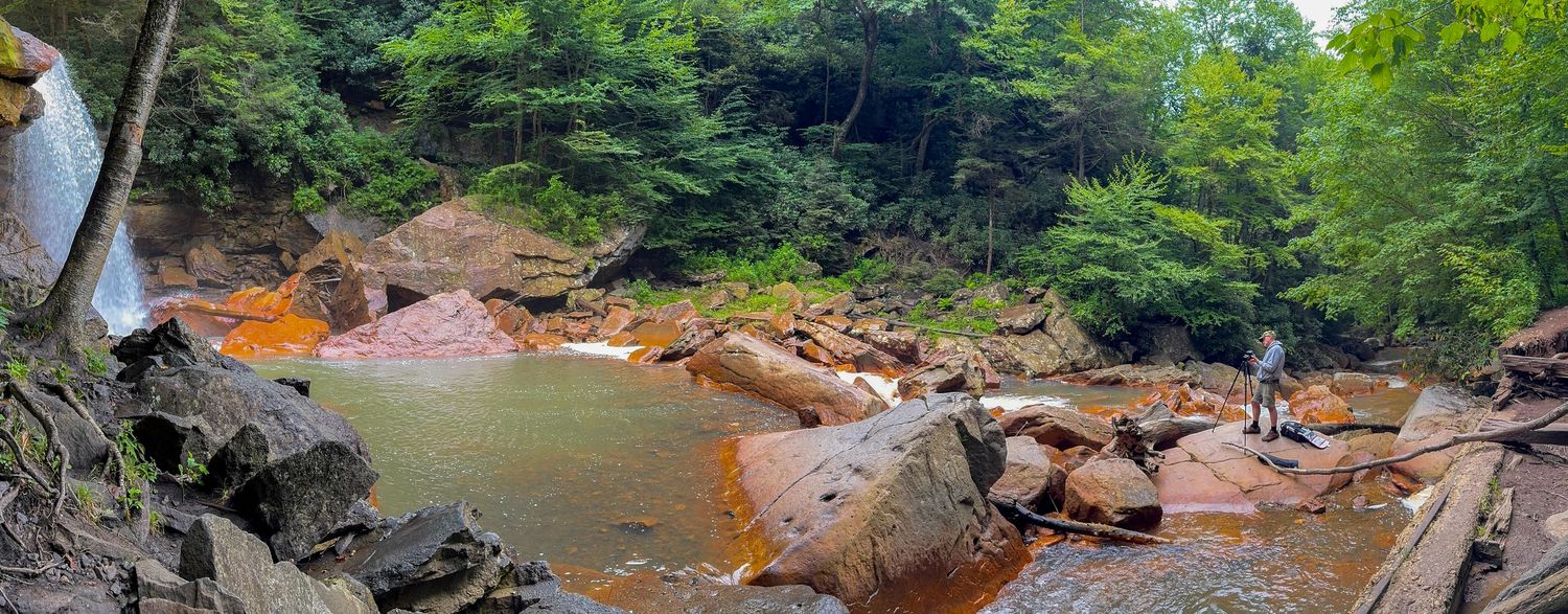 Nature photographer Paul Block of No Planet B Photography taking waterfall photos in West Virginia