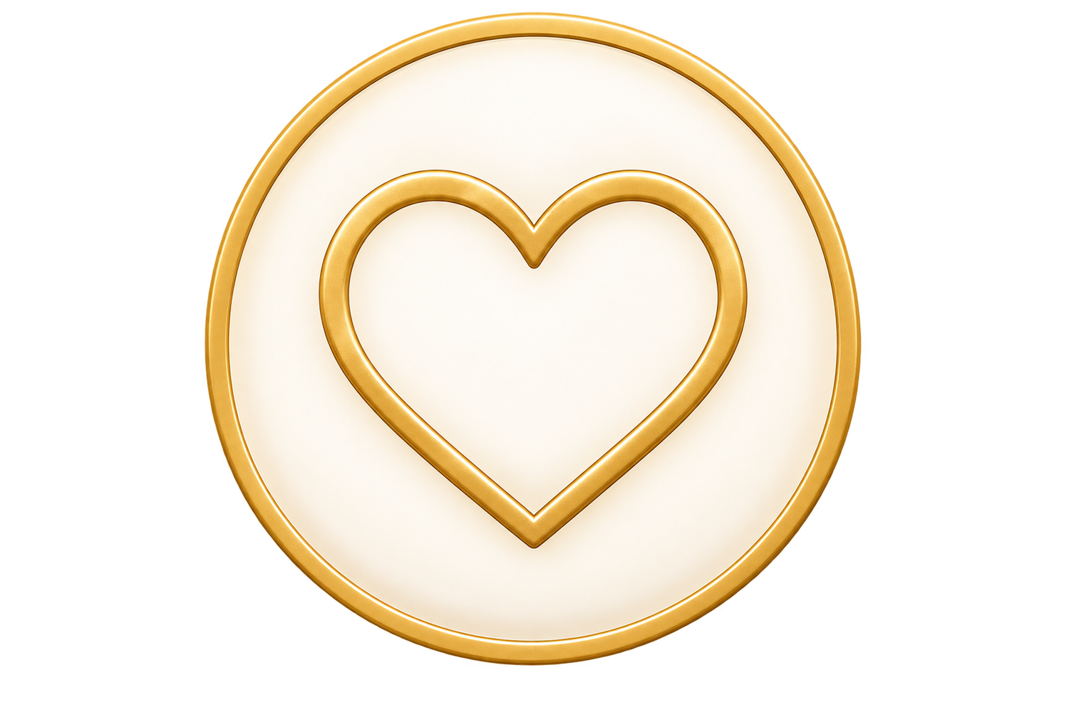 Gold and white circular coin featuring an embossed heart symbol with elegant golden border design.