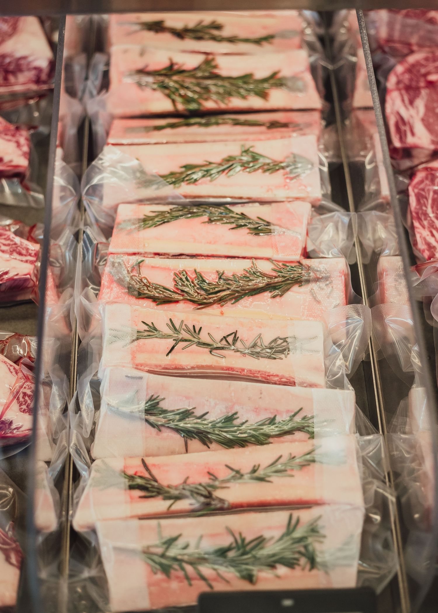 Bone marrow packaged and stocked in a meat case