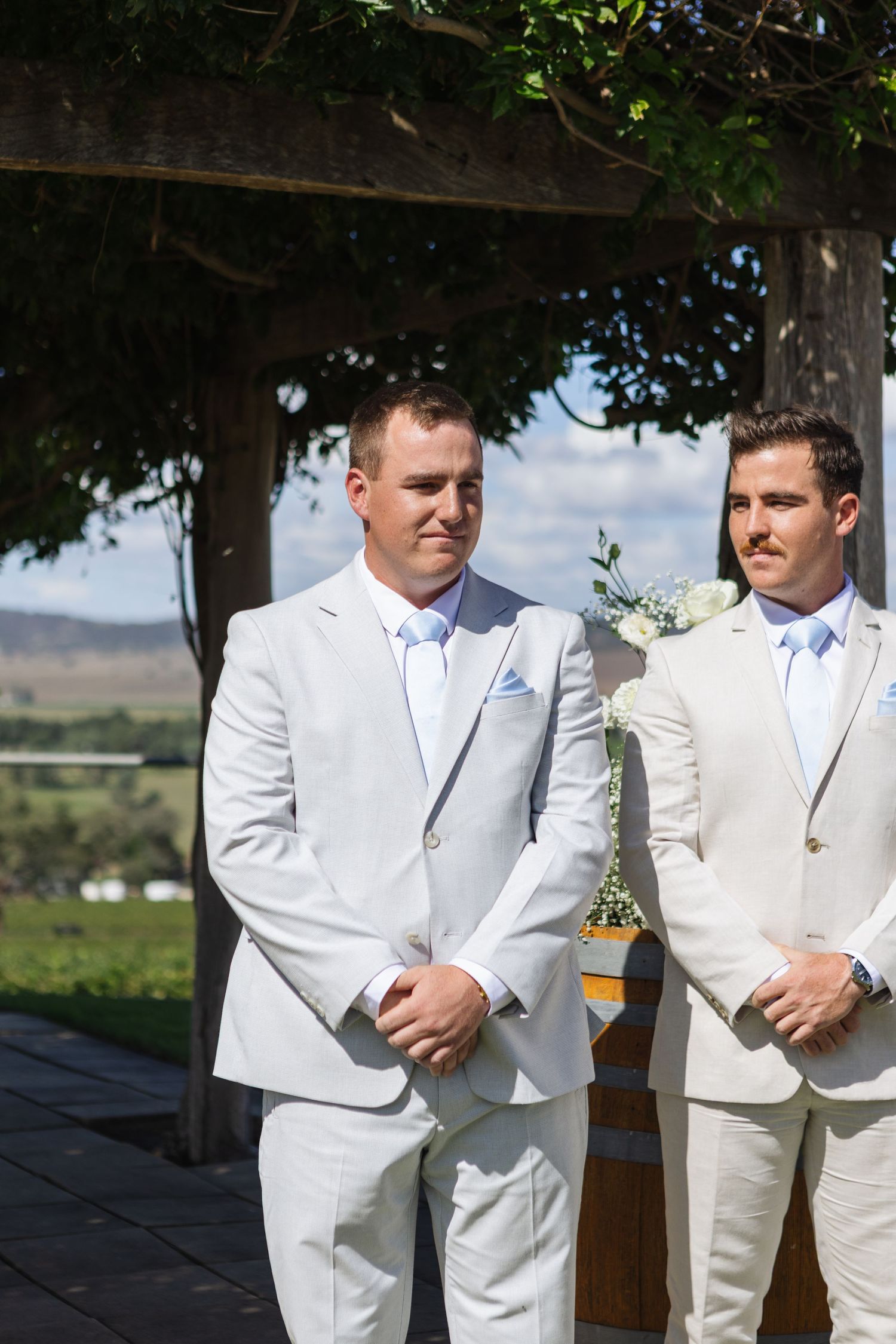 Groom crying while seeing bride walk down the aisle at Two Rivers Winery Wedding Denman